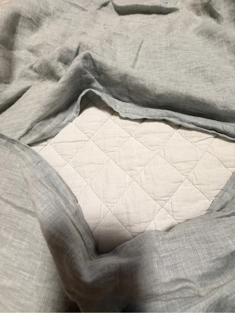 Pottery Barn Belgian Flax Linen Diamond Quilted Euro Shams Set of 3 Mineral Blue